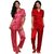 Boosah Women's Red & Pink Satin 2 Night Suit