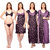 Boosah Women's Black & Purple Satin Printed  Long Nighty &  Short Nighty &  Robe &  Bra &  Panty