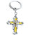 Faynci High Quality Stainless Steel Golden Silver Plated God Jesus Christ Cross with Silver diamonds Key Chain