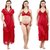 Grand Bear Red Satin Nighty, Wrap Gown, Bra And Panty (Pack of 4)