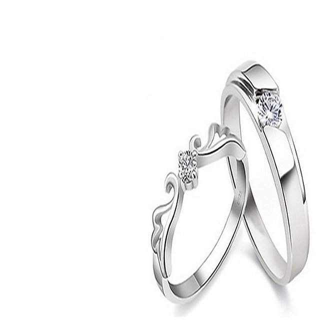 2pcs/set 925 Silver Zircon Promise Ring Couple Adjustable Letters Lover  Heart | eBay