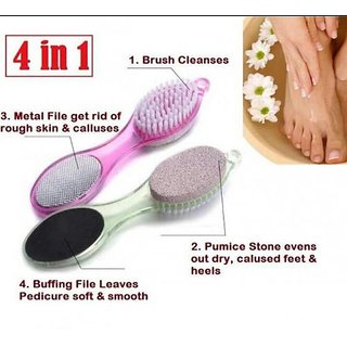 NEW-4 in 1 Multi-use Foot Care Brush Pumice Scrubber Pedicure Tool Set Pack Of 1 ( Multi color )