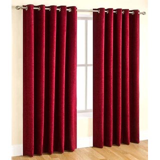 Styletex Plain Polyester Maroon Long Door Curtain (Set of 4)