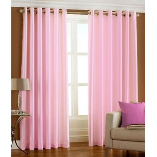 Styletex Plain Polyester Light Pink Window Curtain (Set of 2)