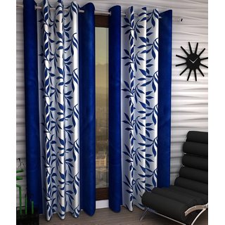 Styletex Floral Polyester Blue Window Curtain (Set of 4)