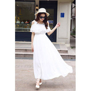 Buy Raabta White Cold Shoulder Georgette Maxi Dress Online Get