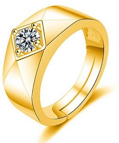 Exclusive Limited Edition 24KT Gold Cubic Zirconia Solitaire Adjustable Mens Rings