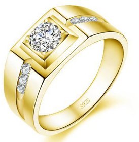 Exclusive Limited Edition 24KT Gold Cubic Zirconia Crystal Adjustable Mens Rings