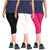 Pixie Women Super Fine 190 GSM Capri Combo Pack Of 3 (Black, White and Pink) - Free Size