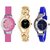 Varni Retail Pink Belt Round Dial + Golden Chain Black Dial With Blue Glory Women Wrist Watch Combo For Girls