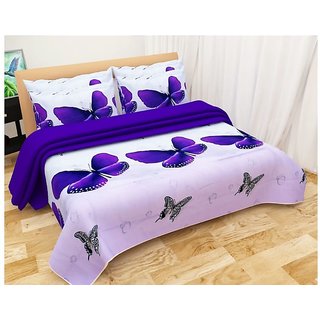 Reet Multicolor Butterfly 3D Printed Polycotton Double Bed Sheet With 2 Pillow Covers