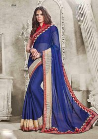 Bhavna creation Blue Nylon Embroidered Saree With Blouse