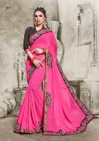 Bhavna creation Pink Nylon Embroidered Saree With Blouse