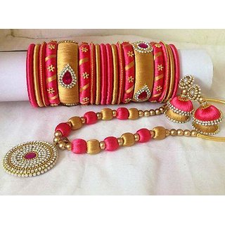 Silk thread bangles earrings on sale and necklace set