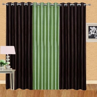 IDOLESHOP Polyester Brown, Green Plain Door Curtains(7 feet in Height, Pack of 3)