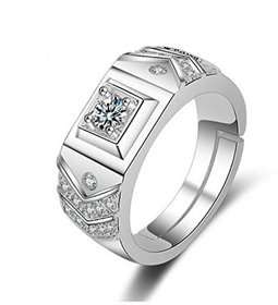 Limited Edition Sterling Silver Cubic Zirconia Solitaire Adjustable Mens Rings DC -106