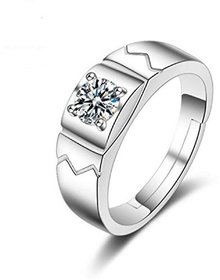 Limited Edition Sterling Silver Cubic Zirconia Solitaire Adjustable Mens Rings DC- 108