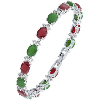 The Jewelbox Classic Italian Rhodium Plated Diamond Ruby Red Emerald Green Bracelet For Girls Women