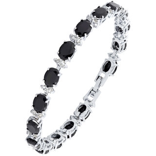 The Jewelbox Italian Classic Rhodium Plated Cz Black Spinel Simulant Bracelet For Girls Women
