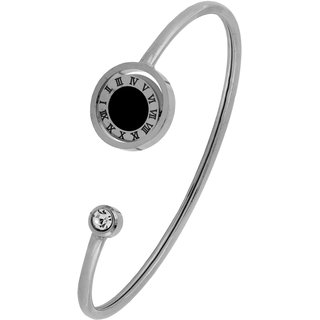 The Jewelbox Roman Digits Rhodium Black Plating Surgical Stainless Steel Cuff Kada Bracelet Women