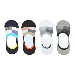 DDH Men Solid No Show Socks With Silicone Heel Grip(Pack of 4)-Linen