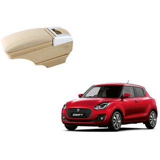 Stylish Beige Arm Rest Console For Maruti Suzuki Swift New 2018 - Arm Rest in Chrome Design with Ashtray, Cup Holder And Storage