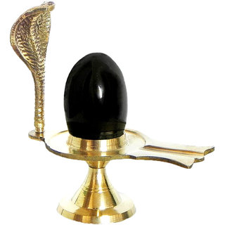 KESAR ZEMS Brass Shivling with  Black Stone Ling 4 inchs
