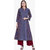 Varkha Fashion Women's Blue Printed Long A-line Stitched Kurti