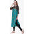 Varkha Fashion Women's Green Block Print Long Straight Stitched Kurti