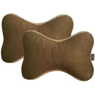 Lushomes Beige Premium Memory foam Car Neck Bone Pillow with Elastic (Pack of 2 30 x 16 x 5 cms)