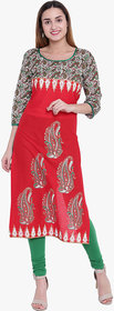 Varkha Fashion Women's Red Paisley Long Straight Stitched Kurti