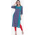 Varkha Fashion Women's Blue Printed Long Straight Stitched Kurti