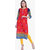 Varkha Fashion Women's Red Block Print Long Straight Stitched Kurti