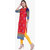 Varkha Fashion Women's Red Block Print Long Straight Stitched Kurti