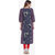 Varkha Fashion Women's Blue Floral Long Straight Stitched Kurti