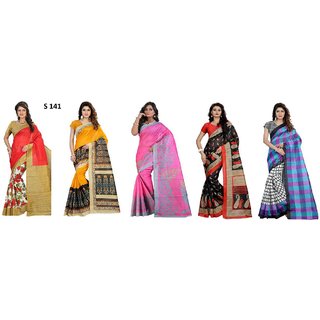 Meia Multicolor Bhagalpuri Silk Batik Print Saree With  (Combo)