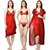 Boosah Red Satin Plain Nightwear Sets - (Pack of 4)