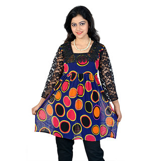 Printed Net Top In Lacy Neck Design For Girls