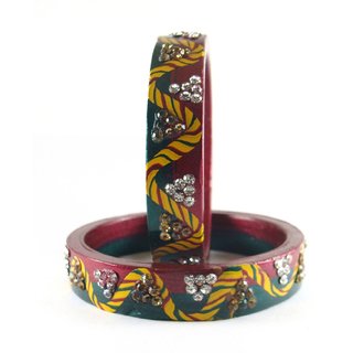 Sukriti Rajasthani Casual Maroon Green Lac Bangles for Women Set of 2