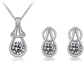 RM Jewellers 92.5 Sterling Silver American Diamond Loving Pendant Set For Women ( RMJPS8888 )