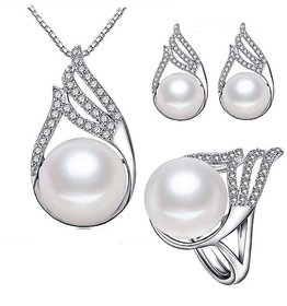 RM Jewellers 92.5 Sterling Silver American Diamond Glorious Pearl Pendant Set For Women ( RMJPS8889 )