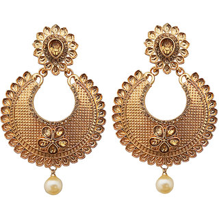 Jewelmaze Brown Kundan Stone Gold Plated Dangler Earrings Jewelmaze Brown Kundan Stone Gold Plated Dangler Earrings 1310552