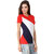 Texco Women Red, White & Navy Color block Half Sleeve Round neck Top