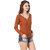 Texco Women Brown Solid Full sleeve Sweetheart neck Top