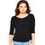 LONG SLEEVE SOLID FITTED BLACK HENLEY NECK T-SHIRT FOR WOMEN