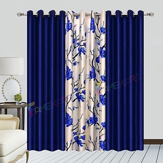 Buy Famekart Royal Blue Long Crush 1 Floral Curtain 2 Plain