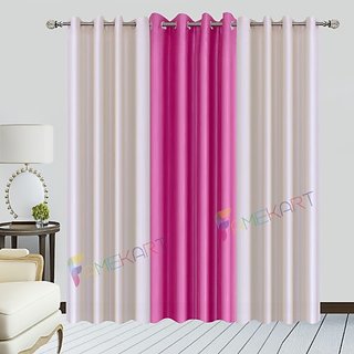 Famekart Faux Silk Crush 1 Light Pink Curtain  2 Cream Curtain Window  Door Curtain (Pack of 3  Piece 7 Feet Curtains)