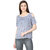 Jollify Women's Blue and White Stripe Rayon Cold Shoulder Top