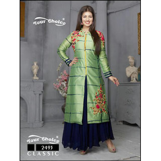 Shruti Cretion Women's Green Embroidered Semi- Stitched Georgette Dress Material