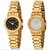 HWT Round White Dail And Black Dial Gold Metal Analog Watch Combo For Women
